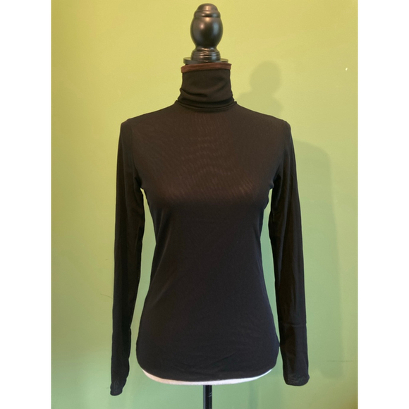 Unbranded Tops - Womens Double Sided Black Brown Sheer Turtleneck Long Sleeve Tee